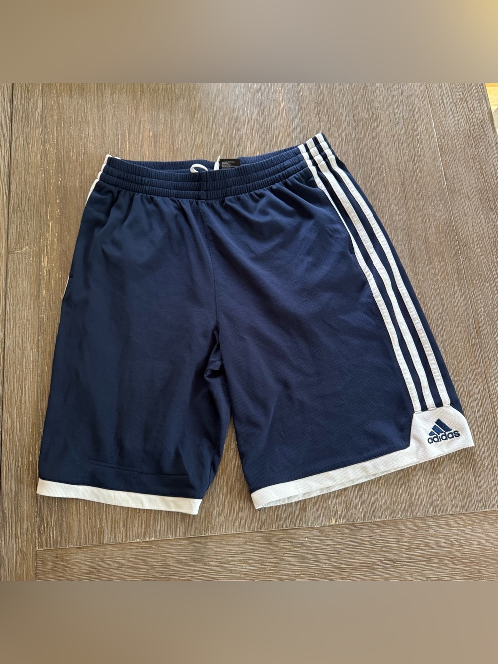 adidas Navy Athletic Shorts with White Stripes